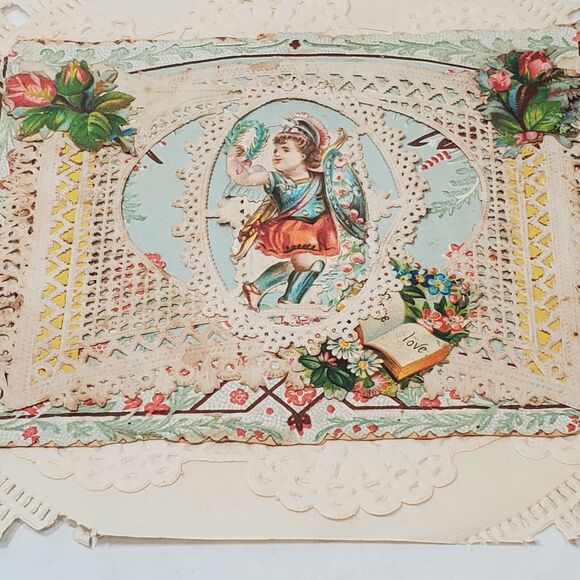 Handmade Lace Card with Die Cut Cupid and Frame Valentines Day Vintage - Picture 12 of 12